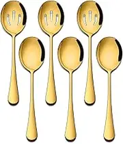 Large Serving Spoons Gold Slotted Serving Spoons Stainless Steel Serving Utensils 6PCS, Serving Spoons