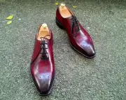 Bespoke Custom Made Handmade Shoes Premium Burgundy Leather Oxford Lace Shoes