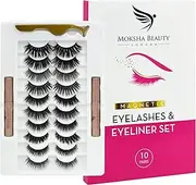 Magnetic Eyelashes Magnetic Eyeliner and Eyelashes Kit - 10 Pairs Reusable 3D False Eyelashes with Tweezers Eyelash Set | No Glue, Waterproof Eyeliner | Natural Look - Pack of 10