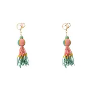 2x LVD Hanging Keyring Bag Hanger w/ Beads/Tassel Design Accessory 11cm Sage