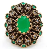 Ottoman Empire Style 4CT Treated Emerald 925 Sterling Silver Ring Sz 8 HB2-6