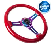 Nrg Wood Grain Steering Wheel 350Mm Neochrome Spokes Red Grip St-015Mc-Rd