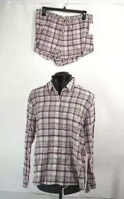 BP Womens Pink Cedar Plaid 2 Piece Top and Short Pajamas Set Lounge S NWT $55