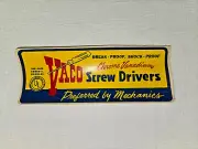 Vintage '60's, Vaco "Chrome Vanadium" Screw Drivers - 3" x 8" Waterslide Decal