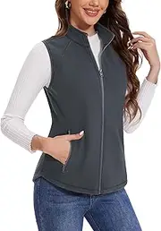 [MAGCOMSEN] Women's Fleece Vest with Zipper Pockets Zip Up Sleeveless Jackets Lightweight Soft Warm Polar Vest Outerwear