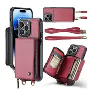 Crossbody Wallet Case PU Leather Phone Case Card Holder for iPhone-Red