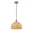 Innovations Woven Rattan 1Lt 12" Cord Pendant, Brass/Nat - 516-1P-BB-RBD-12-NAT