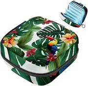Period Bag,Sanitary Napkin Storage Bag,Bird Palm Summer Leaves,Tampon Bag for Purse