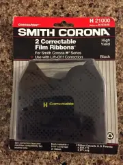 NEW SMITH CORONA H 21000 21500 Correctable Typewriter Film Ribbons Black 2 Pack