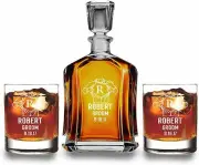 Personalize Decanter with 2 scotch glass set,Christmas Gift, whiskey lover gift