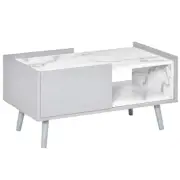 Two-Tone Coffee Table, Modern Marble Effect with Shelf Drawer, Duo Storage Side