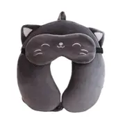 ANYPACK Neck Pillow Gray Cat Cartoon Memory Cotton U-shaped Soft Fluffy Comfortable Sleep Headrest