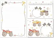 Writing Paper Set Letter Pad with Envelope for Boys Children Car Monster Truck Children's Motif Letter Paper Pad Lined (A5 Pad with 25 Sheets + 15 Envelopes)