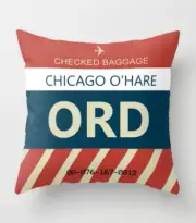 Chicago O'Hare Airport (ORD) Bag Tag - 16"x16" Throw Pillow (zipper)