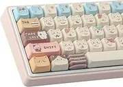 TYRIXKI PBT Keycaps 142 Keys Cute Keycaps Dye-Sublimation Sea Salt Cat Keycap Mao Profile Custom Keycap for Cherry Gateron MX Swithes Mechanical Keyboards