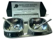 Holland Boone Polished Pewter Serving Tray With 2 Condiment Bowls And Spoons