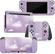 Tacky Design Clouds Skin for Nintendo Switch Skin - Premium Vinyl 3M Pastel Purple Nintendo Switch Stickers Set - Switch Skin for Console, Dock, Joy Con - Decal Full Wrap