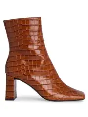 NEW BY FAR Celine Square-Toe Croc-Embossed Leather Ankle Boots EU 39 US 9 $624