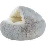 Round, soft, covered, burrowing, self-heating, soft, gentle cat bed for small dogs (40cm Grey) (Grey)