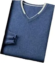 [Kiioouu] Men's Cashmere V-Neck Pullover Fall Winter Casual Loose Fit Contrast Color Shirt Basic Sweater