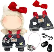 Clothing Compatible with Labubu Dolls, 17 cm Mini Plush Dolls, Plush Doll, Fashionable Dressing Accessories, with Bear, Denim, Dungarees, Glasses, Bow, Hairband, Shoes, DIY, Children's Gifts, Girls