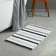Fusion Carlson Collection Nautical Bath Mat 50 x 80 cm 100% Cotton Grey White Stripe Absorbent Bathroom Accessory