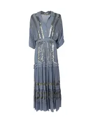 Blue Sequinned Tiered Maxi Dress