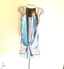 She & Sky Spaghetti Strap Stripe Blue, Beige, & Blue Tie Front Blouse Large NWT