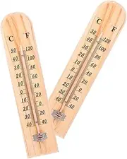 CIMAXIC Wooden Wall Thermometer Multi-function Outdoor Indoor Weather Sensor for Home Farm Greenhouse Patio