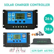 Solar Panel Charge Controller Regulator 12V/24V Auto Dual USB 30A/20 Battery PWM
