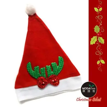 耶誕派對-小綠亮片鹿角蝴蝶結聖誕帽