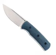 Petrified Fish Beluga Fixed Blade Knife Blue Micarta Handle N690 Plain P01F-BMS