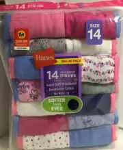 Hanes Girls'Bikini Briefs - Size 14. Multiple Colors. Value Pack 14 Pairs. ￼￼