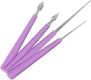 SEWACC 4Pcs Bead Reamer for Crafting Hole Opener with Skid Handle Needle Style Buffer for Polishing DIY Tools Purple for Jewelry Making and Repair