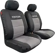 Universal Canvas Seat Covers for Mitsubishi Triton MQ MR MN Accessories, Waterproof Heavy Duty Interior Airbag Compatible Front Pair (Black Grey)