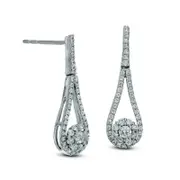 0.5 CT. T.W. Diamond Open Pear-Shaped Frame with Flower Drop Earrings in 10K White Gold