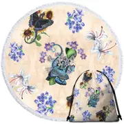 White Purple Flowers and Butterflies Dragons Round Beach Towel