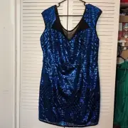 City Chic Size 14 (xs) Blue Sequins Illusion Mini Dress