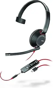 Plantronics - Blackwire 5210 - Wired, Single Ear (Monaural) Headset with Boom Mic - Computer Headset - USB-C, 3.5 mm to Connect to Your PC, Mac, Tablet and/or Cell Phone, Black