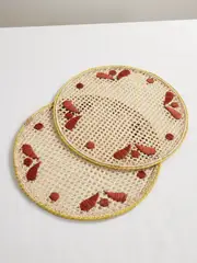 [La DoubleJ] La DoubleJ - Set Of Two Embroidered Raffia Placemats - Neutral - One size One size Neutrals