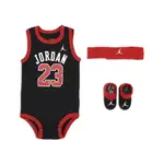 NIKE 耐吉 包屁衣 JORDAN BABY BODYSUITS 3 PIECE SET 黑紅 純棉 嬰兒 禮盒 JD2323025NB-001