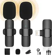 Wireless Lavalier Microphone Compatible with iPhone/iPad/iOS Phone/MacBook, IUMAKEVP Plug-Play Lapel Clip-On Mic with Noise Reduction for Video Recording/Live Steam/Interview/TikTok/YouTube (2 Mics)