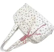 [Generic] Floral Travel Duffel Bag - Large-Capacity Canvas Shoulder Purse with Bow | Soft Weekender Pouch, Carry Luggage Storage for Women, Men, Girls