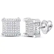 10K White Gold Mens Diamond Square Cluster Stud Earrings 1/6 Ctw