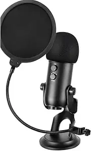 TOGEVAL Double Layer Mic Windscreen Cover Foam Mic Filter Mask Microphone Wind Screen Shield Adjustable Swivel Mount