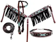 Showman 4 Piece Beaded Navajo Design Headstall & Breast Collar Set w/Fringe