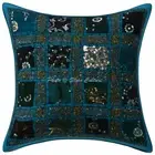 Boho Hippie Yoga Pillow Case Indian Cushion Cover Blue Patchwork Meditation