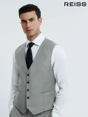 Reiss Grey Melange Como Wool Cashmere Single Breasted Slim Fit Waistcoat (764583) | $510