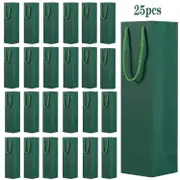 25-Pack Premium Green Kraft Paper Wine Gift Bags With Handles - Durable Single Bottle Carrier For Christmas, Parties, Shopping & Travel - Leakproof...