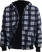 [Yasumond] Men's Hoodies Zip Up Plaid Flannel Sherpa Lined Heavy Fleece Warm Winter Coats